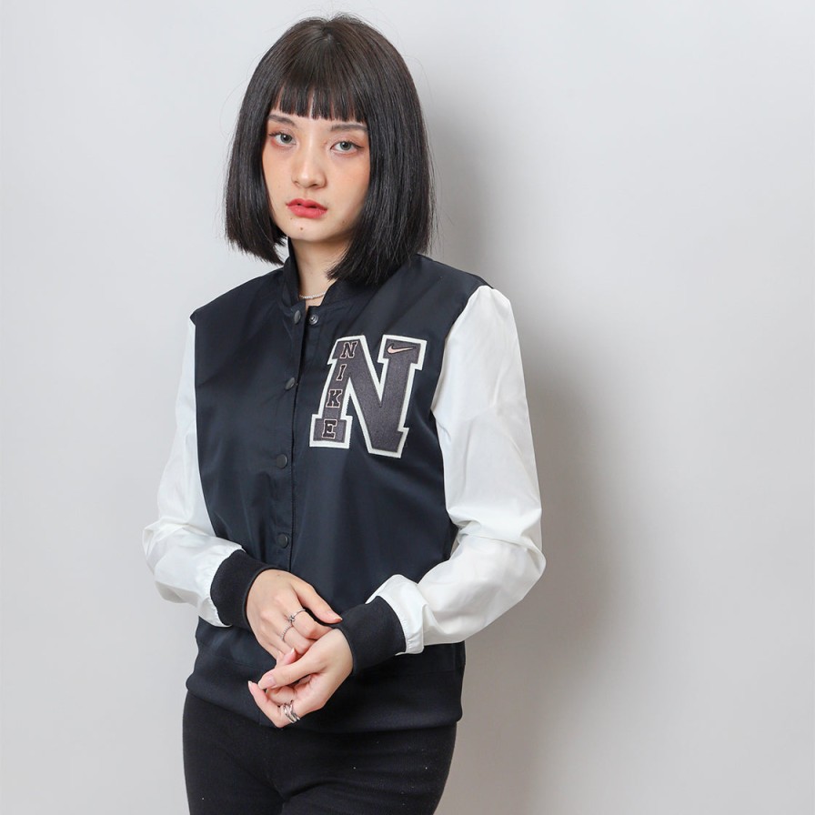 Clothing Nike | Nike Nsw Varsity Jacket (Women'S) [Dz4631-010] Black And White