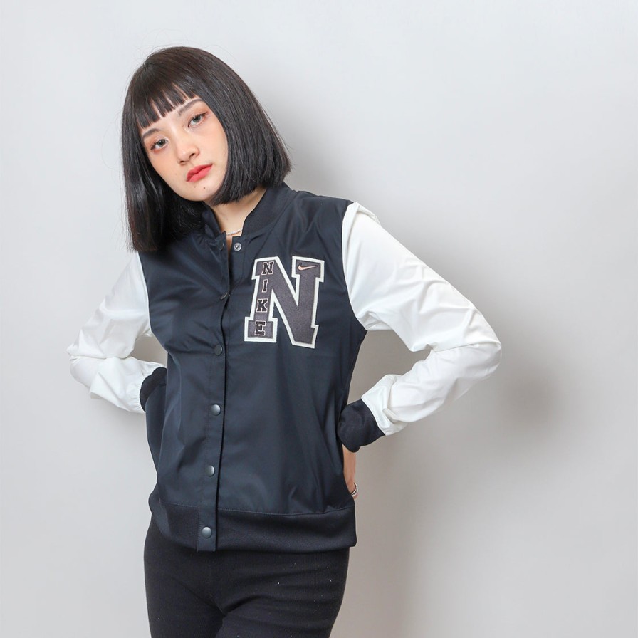 Clothing Nike | Nike Nsw Varsity Jacket (Women'S) [Dz4631-010] Black And White