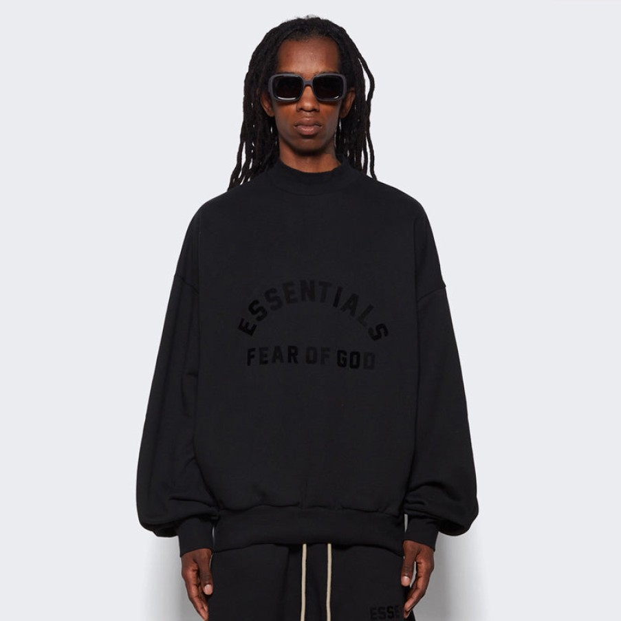 Clothing Fear Of God | Fear Of God Essentials Logo Crewneck Sweater [192Sp232040F] Black